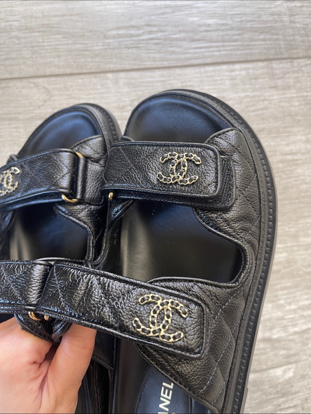 Chanel Grained Calfskin Velcro Sandal/ Slides - Picture 11 of 12